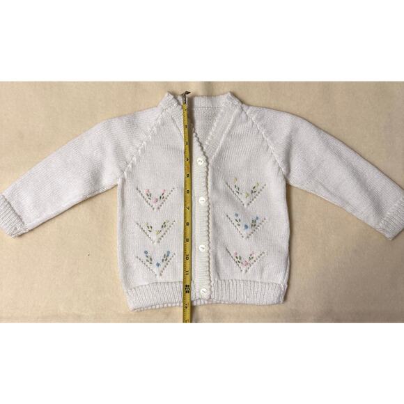 Vintage 90s Knit Cardigan Sweater Girls 6-9M White Pastel Floral Embroidered - Picture 6 of 7